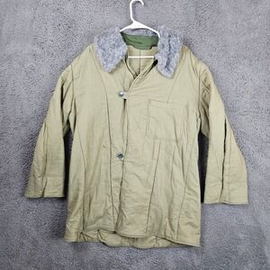 Vintage Swedish 1987 Military Quilted Field Jacket Faux Fur Collar Size Regular